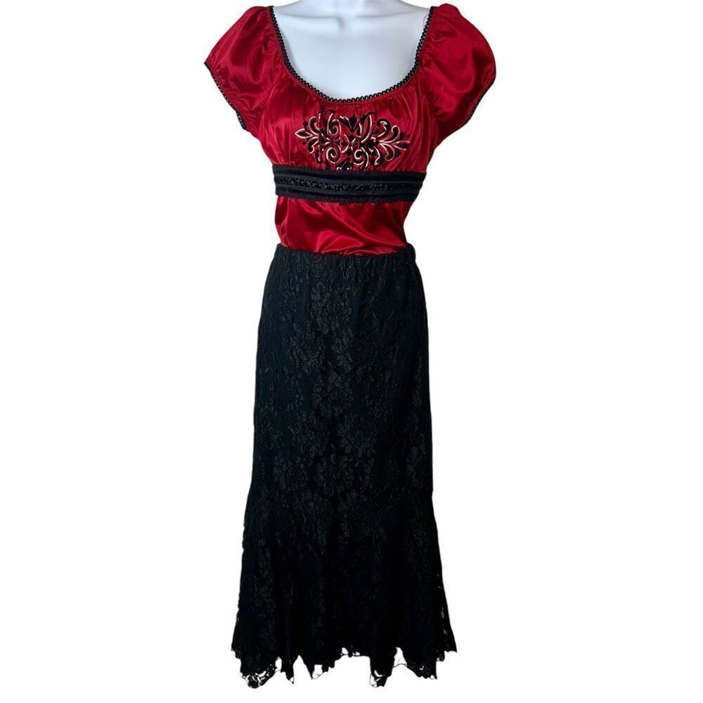 Women’s Gothic Victorian Textured Floral Maxi Mermaid Skirt